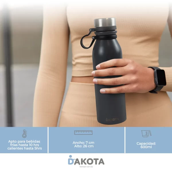 Botella Termica Deportiva Dakota Acero Inoxidable 600ml Color Gris Ocuro