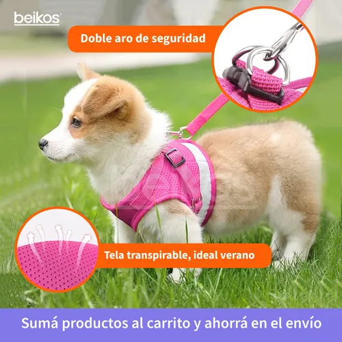 Pretal Arnes Para Perros Pequeños Paseo Viaje Correa 1.13mts Rosa S