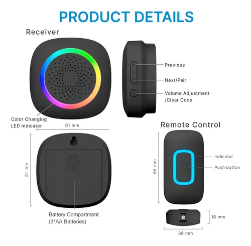 Timbre Inalambrico Wireless Doorbell Kit 60 Melo 300 Mts Led