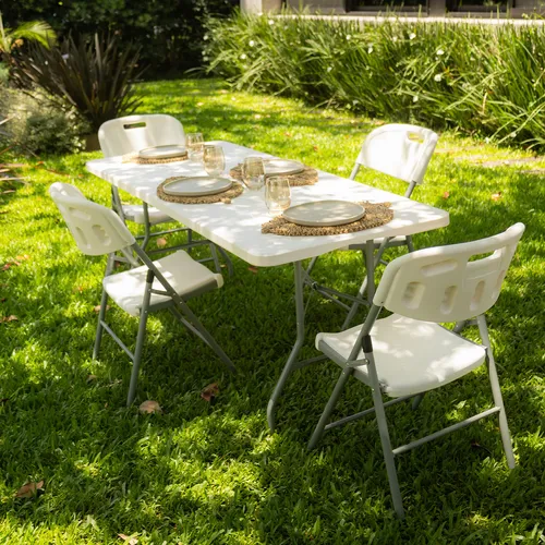 Mesa Para Jardin Exteriror Plegable Camping Portatil Picnic 150 x 70 Cm Color Blanco Gardenlife