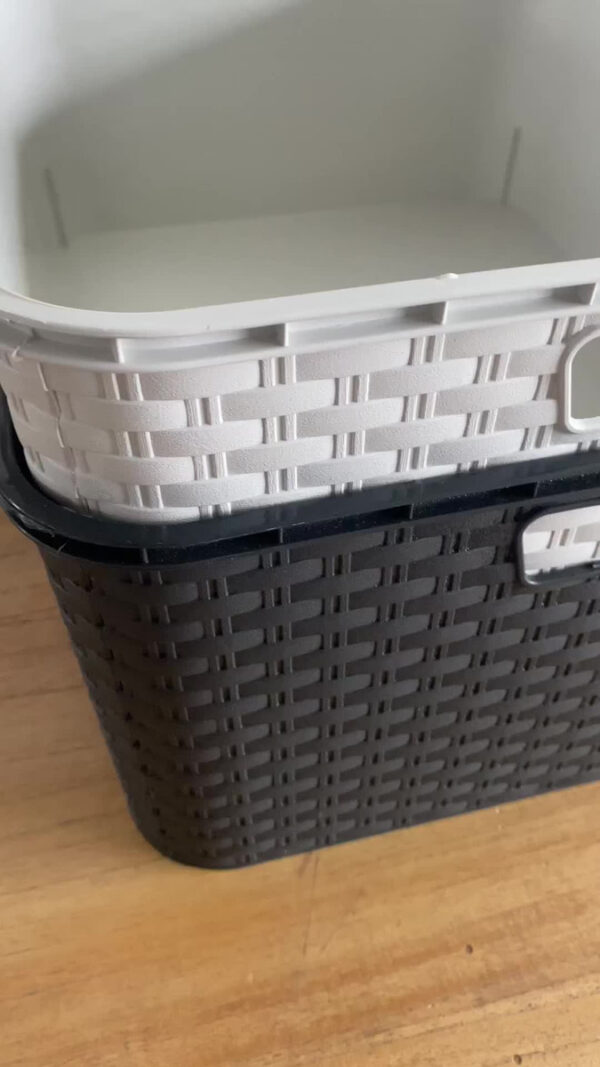 Canasto Cajón Organizador Rattan Plástico Premium Grande Xl Color Negro / Full Black