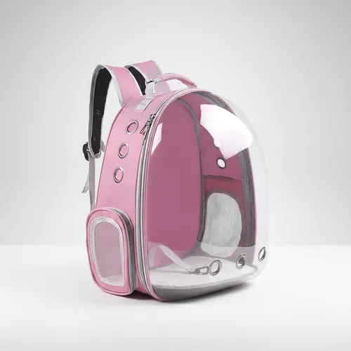 Mochila Transportadora Para Mascotas Rigida Gatos Perros Capsula Transparente Rosa