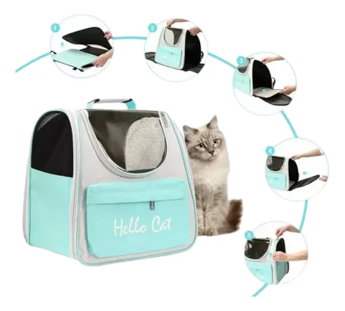 Mochila Hello Cat Para Mascotas Gatos Y Perros Suono Color Celeste