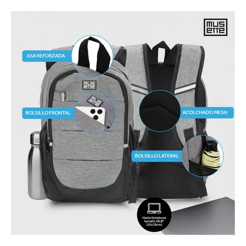 D_NQ_NP_646356-MLA95937765232_102025-O.webp Mochila Porta Notebook 15.6 Urban Antirrobo Oxford Musette Gris Liso