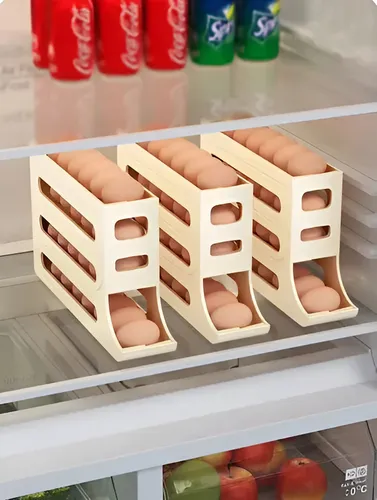 Huevera Deslizante Organizador De Huevos Apilable Cavidades De 3 Niveles Dispensador Para Heladera, Mantener Orden Almacenamiento Y Frescura Levys Bazar