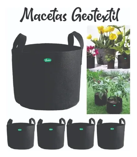 Maceta Tela Geotextil 80 Lts Con Manija Huerta Cultivo Negro Maceta 80 Litros Geotextil Vivro