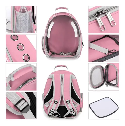Mochila Transportadora Para Mascotas Rigida Gatos Perros Capsula Transparente Rosa