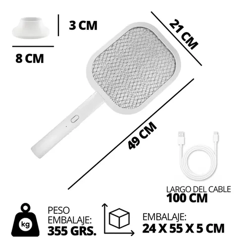 Raqueta Paleta Mata Moscas Mosquitos C/ Trampa Recargable Color Blanco