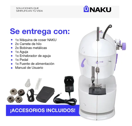 Mini Máquina De Coser Naku Mc-001 Eléctrica Portatil Puntadas Color Blanco