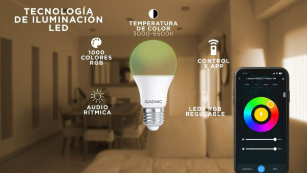 D_NQ_NP_701490-MLA91329423800_092025-F.jpg Lampara Luz Led Gadnic E27 Smart Inteligente RGB Conexión Inalámbrica