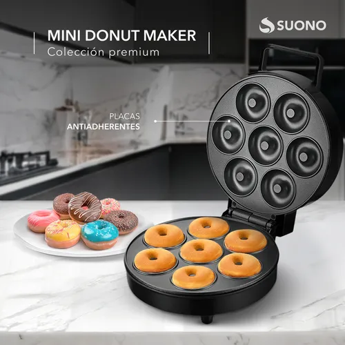 D_NQ_NP_707435-MLA82552320001_022025-O.webp Máquina Donas Suono Mini Donut Maker 7 Unidades Mini Donas Antiadherente 1200w Color Negro