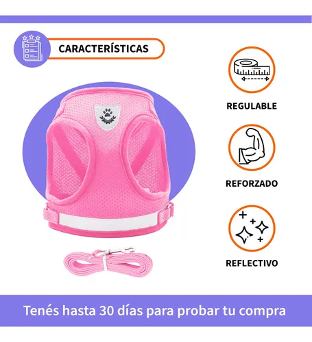 Pretal Arnes Para Perros Pequeños Paseo Viaje Correa 1.13mts Rosa S