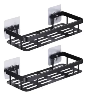 Pack x2 Estantes Repisas Con Adhesivos Para Ducha, Baño y Cocina -- Organizador Baño Ducha Metálico Negro Mate con Instalación sin Perforaciones Estante Shampoo Jabonera Levys Bazar