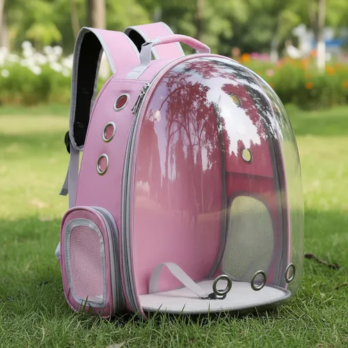 Mochila Transportadora Para Mascotas Rigida Gatos Perros Capsula Transparente Rosa