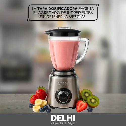 Licuadora De Vaso 1000w 1.5l Acero Inox Jarra Vidrio Delhi Color Plateado