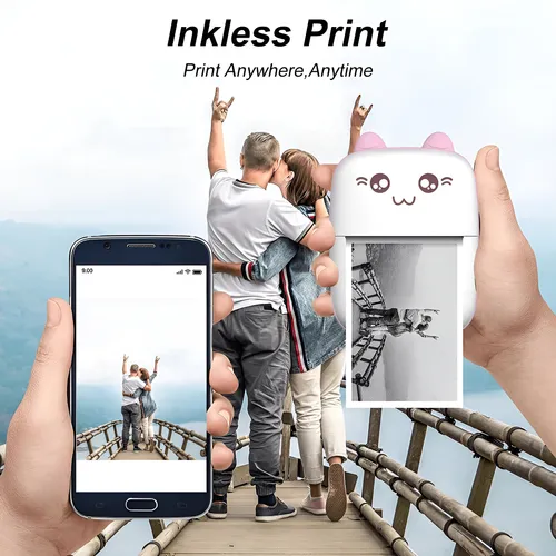 Mini Impresora Térmica Portátil Bluetooth Celular Recargable Color Celeste