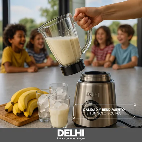 Licuadora De Vaso 1000w 1.5l Acero Inox Jarra Vidrio Delhi Color Plateado