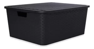 Canasto Cajón Organizador Rattan Plástico Premium Grande Xl Color Negro / Full Black
