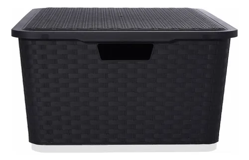 Canasto Cajón Organizador Rattan Plástico Premium Grande Xl Color Negro / Full Black