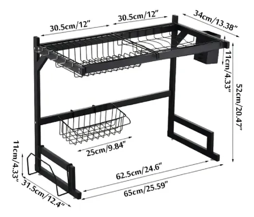 Soul 2 plantas 65cm rack organizador de cocina escurridor negro