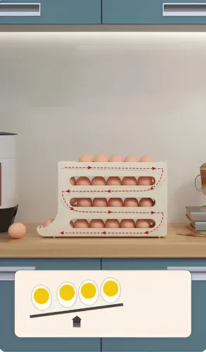 Huevera Deslizante Organizador De Huevos Apilable Cavidades De 3 Niveles Dispensador Para Heladera, Mantener Orden Almacenamiento Y Frescura Levys Bazar