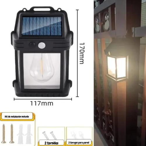 Farol De Pared Luz Led Solar Exterior Jardín Cálida X 2uni