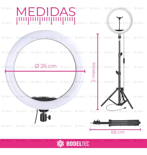Aro De Luz Led Bodeltec 26 Cm Con Trípode 2 Metros