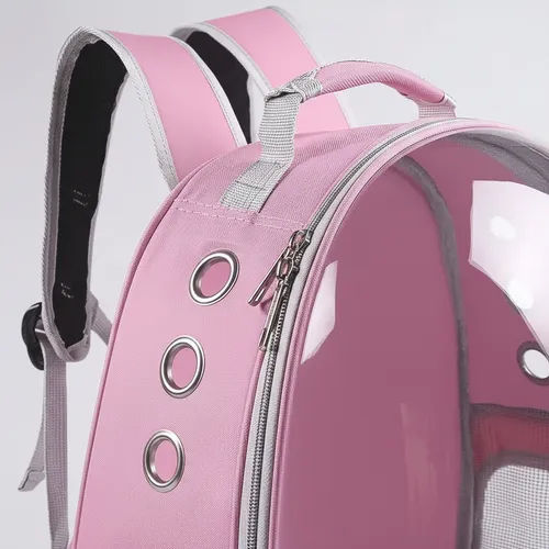 Mochila Transportadora Para Mascotas Rigida Gatos Perros Capsula Transparente Rosa