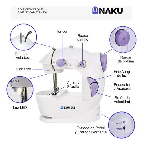 Mini Máquina De Coser Naku Mc-001 Eléctrica Portatil Puntadas Color Blanco