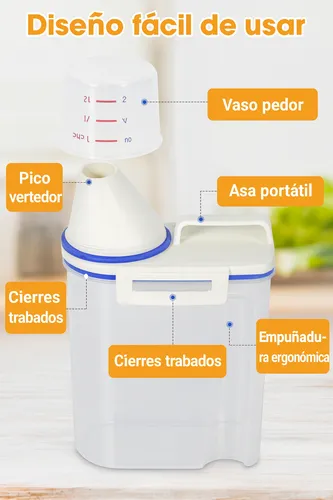 Dispenser Cerealero Contenedor Con Tapa Hermética 2 Litros Transparente
