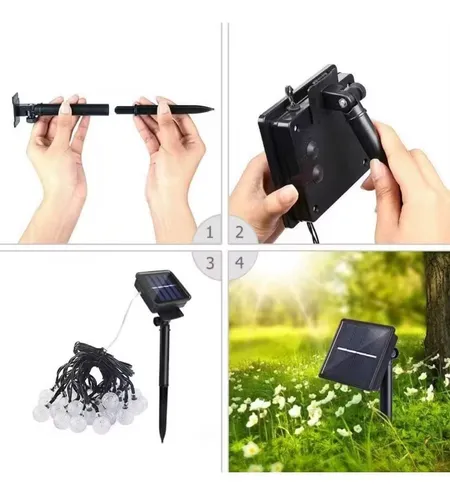 Guirnalda Luz Led Solar Bolita Cristal 30 Led Exterior 4mts Blanco Cálido