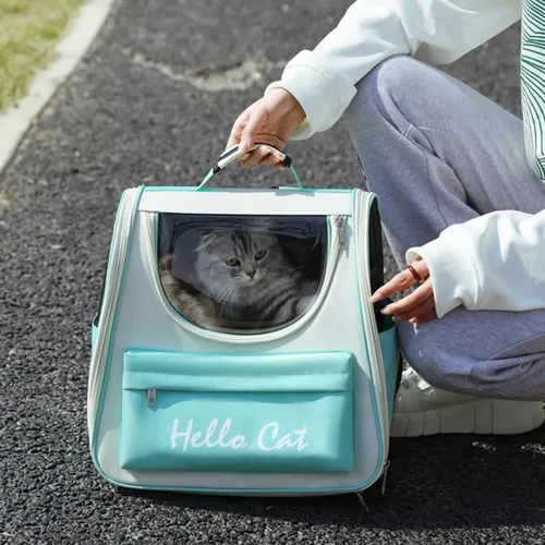 Mochila Hello Cat Para Mascotas Gatos Y Perros Suono Color Celeste