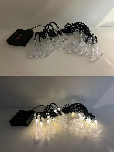 Luces Guirnalda Gota Solar Led Cálida 5mts 20 Led Navidad Cálida