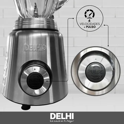 Licuadora De Vaso 1000w 1.5l Acero Inox Jarra Vidrio Delhi Color Plateado