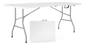 Mesa Para Jardin Exteriror Plegable Camping Portatil Picnic 150 x 70 Cm Color Blanco Gardenlife