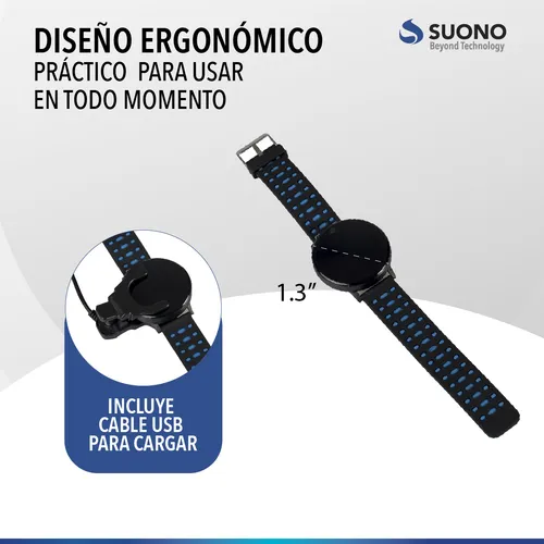 Smartwatch Deportivo Fitness Bluetooth Colores Android Ios M Negro Azul Negro