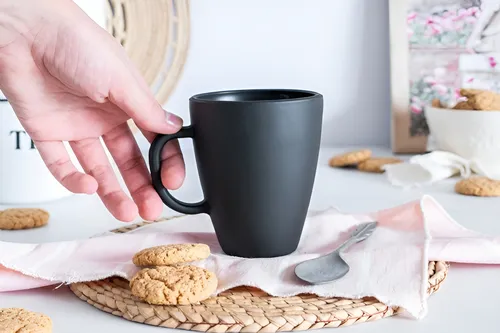 Taza Mug Vidrio Negro Mate Durax Armonia X6