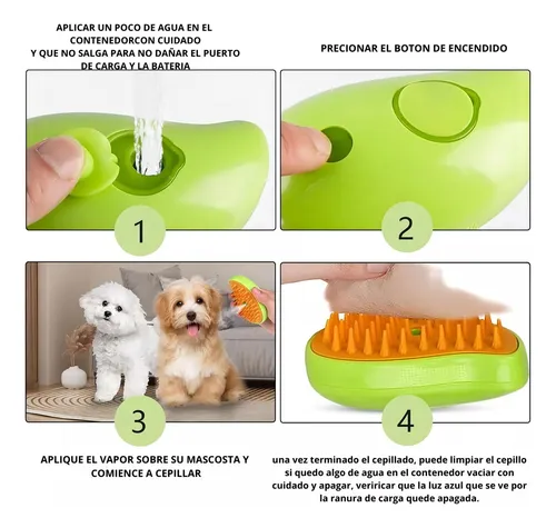 Cepillo De Vapor Para Mascotas 3 En 1 Con Spray Y Masajeador