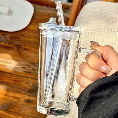 D_NQ_NP_834558-MLA93569093090_102025-O.webp Taza Vaso Vidrio Para Bebidas 380ml Manija Tapa Hermética Taza Vidrio C/tapa