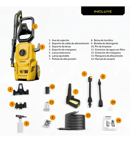 D_NQ_NP_836596-MLA84752536115_052025-O.webp Hidrolavadora Electrica Trent HLT307 1400W Alta presion 1600 Psi 110 Bar con Accesorios