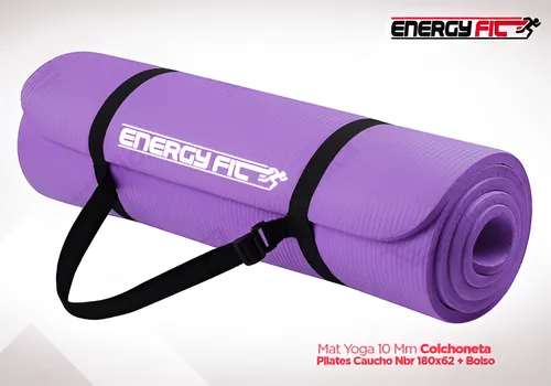 Mat Yoga 10 Mm Colchoneta Pilates Caucho Nbr 180x62 + Bolso Violeta