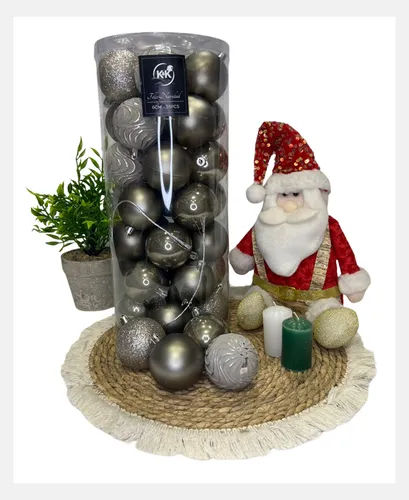 Set Bolas Navideñas 6cm X35 Pelotitas Para Arbolito Navidad Plateado Tubo X35