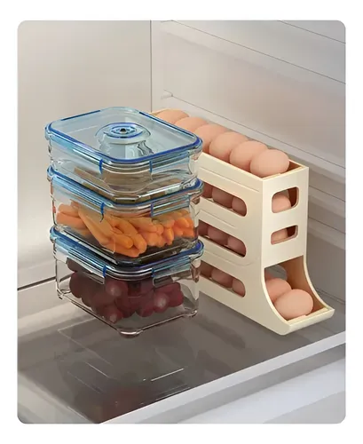 Huevera Deslizante Organizador De Huevos Apilable Cavidades De 3 Niveles Dispensador Para Heladera, Mantener Orden Almacenamiento Y Frescura Levys Bazar