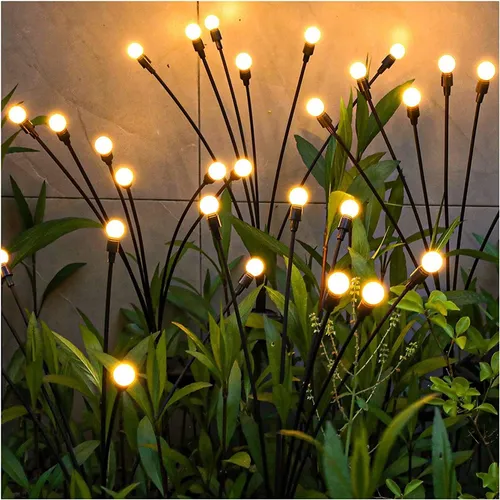 Estaca Luz Solar Ramo 8 Leds Bombillas Jardin Exterior X 2u Negro