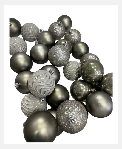 Set Bolas Navideñas 6cm X35 Pelotitas Para Arbolito Navidad Plateado Tubo X35
