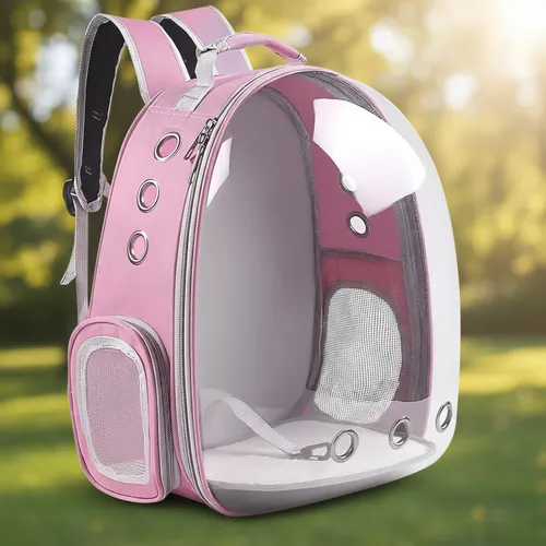 Mochila Transportadora Para Mascotas Rigida Gatos Perros Capsula Transparente Rosa