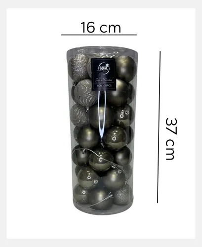 Set Bolas Navideñas 6cm X35 Pelotitas Para Arbolito Navidad Plateado Tubo X35