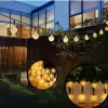 Guirnalda Luz Led Solar Bolita Cristal 30 Led Exterior 4mts Blanco Cálido