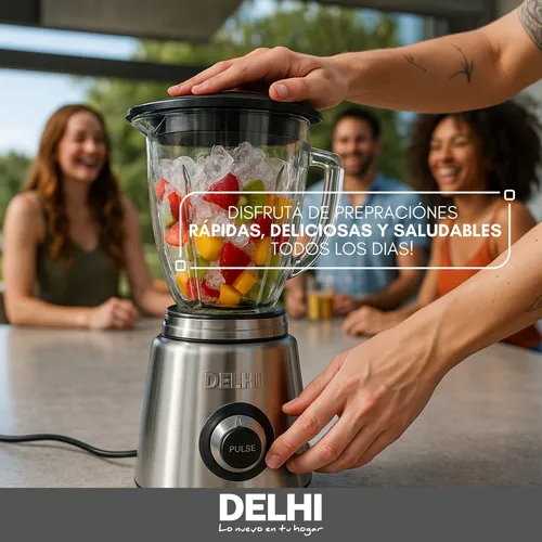 Licuadora De Vaso 1000w 1.5l Acero Inox Jarra Vidrio Delhi Color Plateado