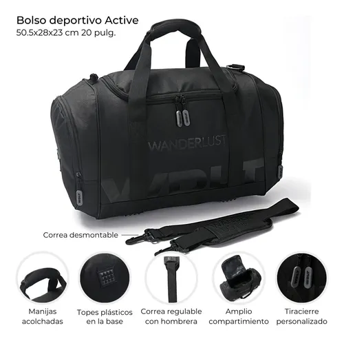 Bolso Grande Correas Mochila Desmontable Deportivo 20 PuLG C Negro